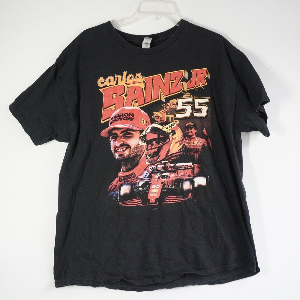 Carlos Sainz Jr 55 Ferrari F1 Racing Graphic T-Shirt Mens XL Black Gildan Heavy